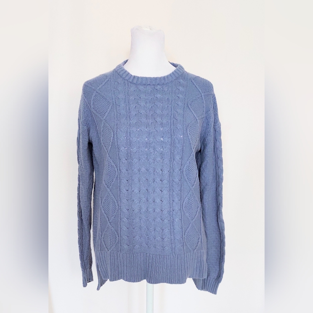 Preswick & Moore Petites Cable Knit Sweater Blue Size Petite Medium PM
